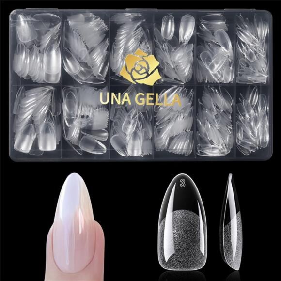 UNA GELLA Almond Gel Nail Tips 600 Pcs Pre-filed Almond Nails Full Cover Press - Picture 1 of 8
